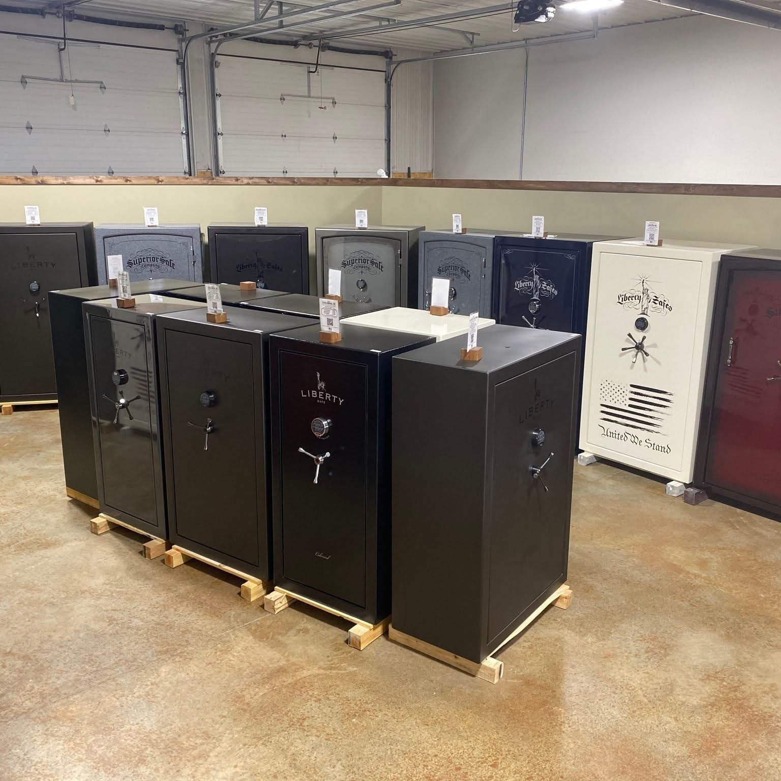 Display of Liberty and Superior gun safes inside the Northwest Safe of Bozeman showroom in Montana.